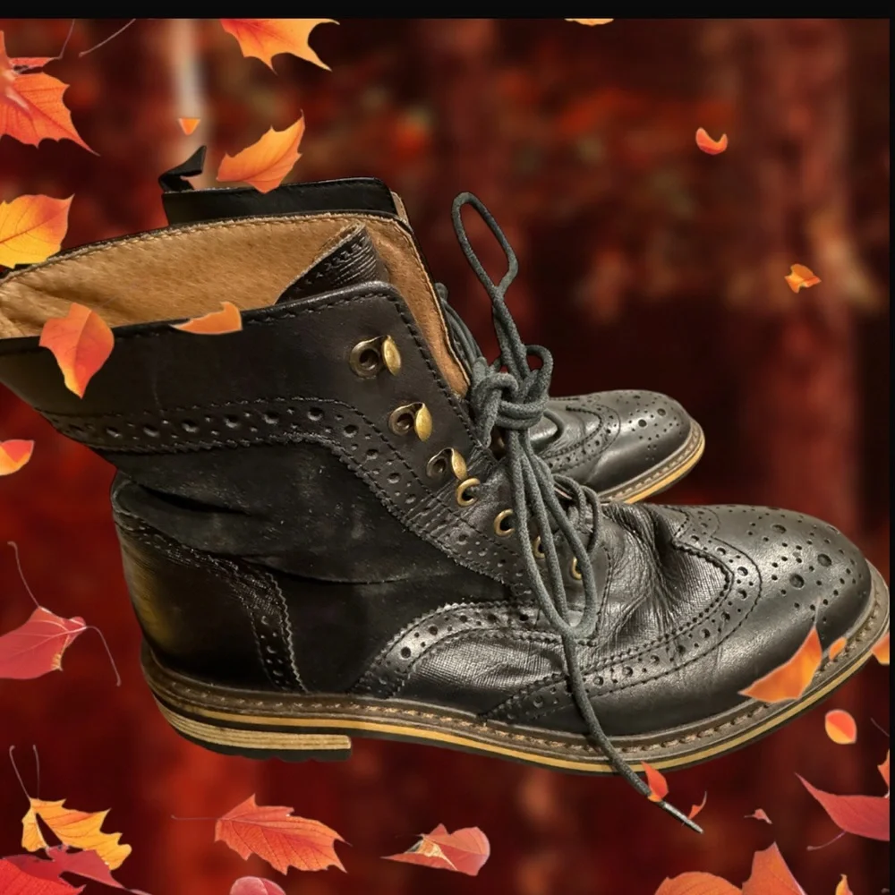 1901 dress boots lace-up black leather suede wingtip ankle boot size 10